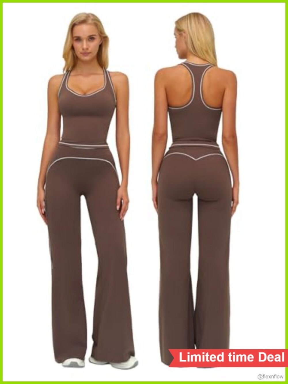 Two Piece Workout Set Racerback Tank Top Wide Leg Yoga Pants Activewear